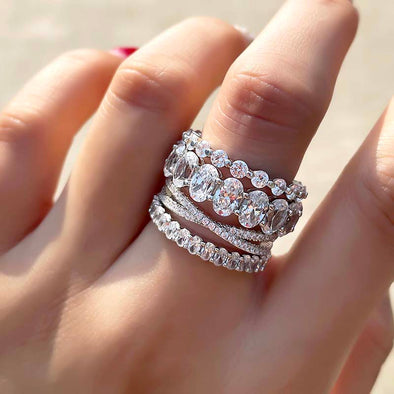 Double stacking! Added another pave wedding band for our one year  anniversary. SO in love with … | Diamond wedding bands, Stacked wedding  rings, Pave wedding bands